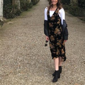 Black with orange flowers velvet dress